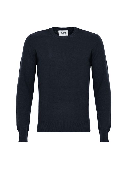 Maglia girocollo slim in lana merinos Blu notte Alpha studio | AU-3010C1001